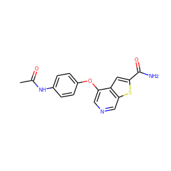 CC(=O)Nc1ccc(Oc2cncc3sc(C(N)=O)cc23)cc1 ZINC000013864409