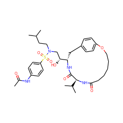 CC(=O)Nc1ccc(S(=O)(=O)N(CCC(C)C)C[C@@H](O)[C@@H]2Cc3ccc(cc3)OCCCCCC(=O)N[C@@H](C(C)C)C(=O)N2)cc1 ZINC000029395576