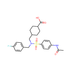 CC(=O)Nc1ccc(S(=O)(=O)N(Cc2ccc(F)cc2)CC2CCC(C(=O)O)CC2)cc1 ZINC000116673435