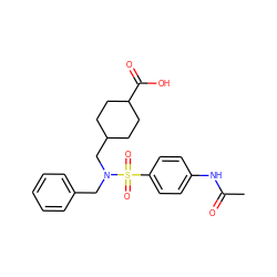 CC(=O)Nc1ccc(S(=O)(=O)N(Cc2ccccc2)CC2CCC(C(=O)O)CC2)cc1 ZINC000059081412