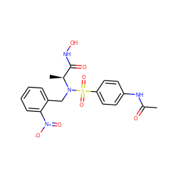 CC(=O)Nc1ccc(S(=O)(=O)N(Cc2ccccc2[N+](=O)[O-])[C@@H](C)C(=O)NO)cc1 ZINC000013863163