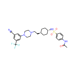 CC(=O)Nc1ccc(S(=O)(=O)N[C@H]2CC[C@H](CCN3CCN(c4cc(C#N)cc(C(F)(F)F)c4)CC3)CC2)cc1 ZINC000253676072