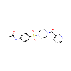 CC(=O)Nc1ccc(S(=O)(=O)N2CCN(C(=O)c3cccnc3)CC2)cc1 ZINC000001178305