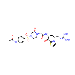 CC(=O)Nc1ccc(S(=O)(=O)N2CCN(CC(=O)N[C@@H](CCCN=C(N)N)C(=O)c3nccs3)C(=O)C2)cc1 ZINC000027844968