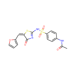 CC(=O)Nc1ccc(S(=O)(=O)NC2=NC(=O)/C(=C\c3ccco3)S2)cc1 ZINC000006196197