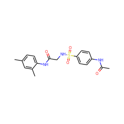 CC(=O)Nc1ccc(S(=O)(=O)NCC(=O)Nc2ccc(C)cc2C)cc1 ZINC000015354494