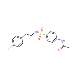 CC(=O)Nc1ccc(S(=O)(=O)NCCc2ccc(F)cc2)cc1 ZINC000000303420