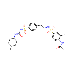 CC(=O)Nc1ccc(S(=O)(=O)NCCc2ccc(S(=O)(=O)NC(=O)NC3CCC(C)CC3)cc2)cc1C ZINC000049878644