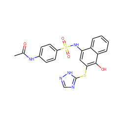 CC(=O)Nc1ccc(S(=O)(=O)Nc2cc(Sc3ncn[nH]3)c(O)c3ccccc23)cc1 ZINC000038488519