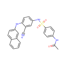 CC(=O)Nc1ccc(S(=O)(=O)Nc2ccc(Nc3ccc4ccccc4c3)c(C#N)c2)cc1 ZINC001772583322