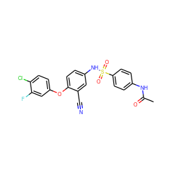 CC(=O)Nc1ccc(S(=O)(=O)Nc2ccc(Oc3ccc(Cl)c(F)c3)c(C#N)c2)cc1 ZINC001772598728