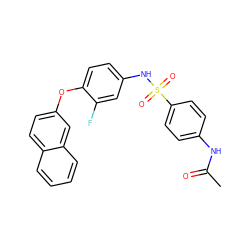 CC(=O)Nc1ccc(S(=O)(=O)Nc2ccc(Oc3ccc4ccccc4c3)c(F)c2)cc1 ZINC001772606468