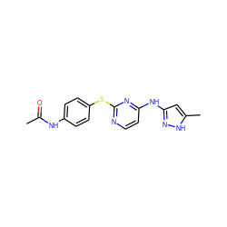 CC(=O)Nc1ccc(Sc2nccc(Nc3cc(C)[nH]n3)n2)cc1 ZINC000034029303