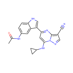 CC(=O)Nc1ccc2[nH]cc(-c3cc(NC4CC4)n4ncc(C#N)c4n3)c2c1 ZINC000084669690