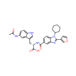 CC(=O)Nc1ccc2[nH]cc(C[C@H](NC(=O)c3ccc4c(c3)nc(-c3ccoc3)n4C3CCCCC3)C(=O)O)c2c1 ZINC000028092291