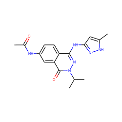 CC(=O)Nc1ccc2c(Nc3cc(C)[nH]n3)nn(C(C)C)c(=O)c2c1 ZINC000038248556