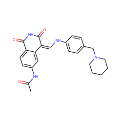 CC(=O)Nc1ccc2c(c1)/C(=C/Nc1ccc(CN3CCCCC3)cc1)C(=O)NC2=O ZINC000045497661