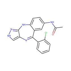 CC(=O)Nc1ccc2c(c1)C(c1ccccc1Cl)=Nc1c[nH]nc1N2 ZINC000064548325