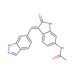 CC(=O)Nc1ccc2c(c1)NC(=O)/C2=C/c1ccc2cn[nH]c2c1 ZINC000101690201