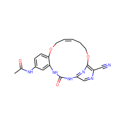 CC(=O)Nc1ccc2c(c1)NC(=O)Nc1cnc(C#N)c(n1)OCC/C=C\CO2 ZINC000028826110