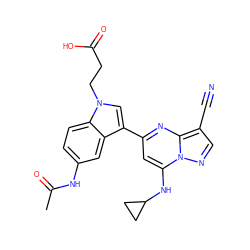 CC(=O)Nc1ccc2c(c1)c(-c1cc(NC3CC3)n3ncc(C#N)c3n1)cn2CCC(=O)O ZINC000084652413