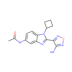 CC(=O)Nc1ccc2c(c1)nc(-c1nonc1N)n2C1CCC1 ZINC000049109560