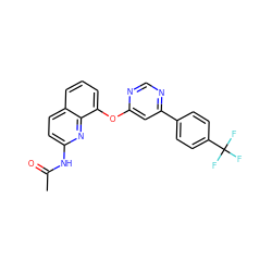 CC(=O)Nc1ccc2cccc(Oc3cc(-c4ccc(C(F)(F)F)cc4)ncn3)c2n1 ZINC000014974114