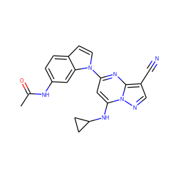 CC(=O)Nc1ccc2ccn(-c3cc(NC4CC4)n4ncc(C#N)c4n3)c2c1 ZINC000084653914