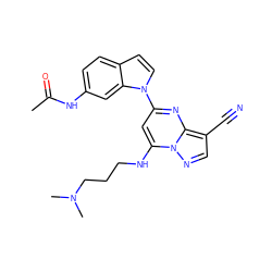 CC(=O)Nc1ccc2ccn(-c3cc(NCCCN(C)C)n4ncc(C#N)c4n3)c2c1 ZINC000084711040