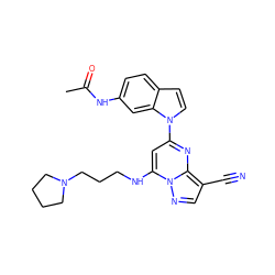 CC(=O)Nc1ccc2ccn(-c3cc(NCCCN4CCCC4)n4ncc(C#N)c4n3)c2c1 ZINC000084711042