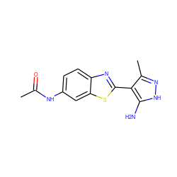 CC(=O)Nc1ccc2nc(-c3c(C)n[nH]c3N)sc2c1 ZINC000114397805