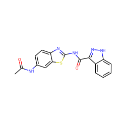 CC(=O)Nc1ccc2nc(NC(=O)c3n[nH]c4ccccc34)sc2c1 ZINC000022501817