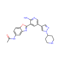 CC(=O)Nc1ccc2oc(-c3cc(-c4cnn(C5CCNCC5)c4)cnc3N)nc2c1 ZINC000084759225