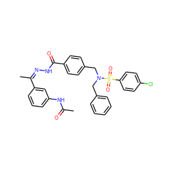 CC(=O)Nc1cccc(/C(C)=N\NC(=O)c2ccc(CN(Cc3ccccc3)S(=O)(=O)c3ccc(Cl)cc3)cc2)c1 ZINC000049777177