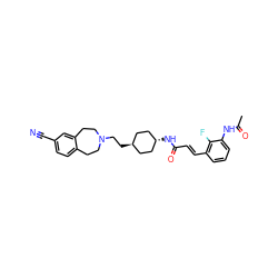 CC(=O)Nc1cccc(/C=C/C(=O)N[C@H]2CC[C@H](CCN3CCc4ccc(C#N)cc4CC3)CC2)c1F ZINC000253636348