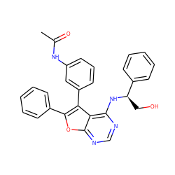 CC(=O)Nc1cccc(-c2c(-c3ccccc3)oc3ncnc(N[C@H](CO)c4ccccc4)c23)c1 ZINC000095604151