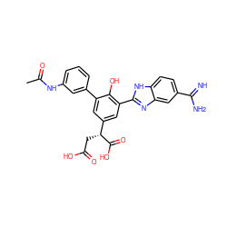 CC(=O)Nc1cccc(-c2cc([C@@H](CC(=O)O)C(=O)O)cc(-c3nc4cc(C(=N)N)ccc4[nH]3)c2O)c1 ZINC000014956936