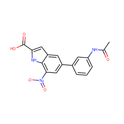 CC(=O)Nc1cccc(-c2cc([N+](=O)[O-])c3[nH]c(C(=O)O)cc3c2)c1 ZINC000103244198