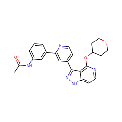 CC(=O)Nc1cccc(-c2cc(-c3n[nH]c4ccnc(OC5CCOCC5)c34)ccn2)c1 ZINC000114773149