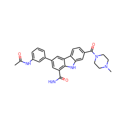 CC(=O)Nc1cccc(-c2cc(C(N)=O)c3[nH]c4cc(C(=O)N5CCN(C)CC5)ccc4c3c2)c1 ZINC000113203459