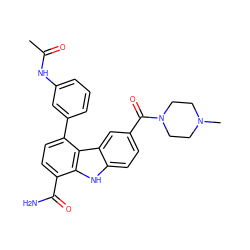 CC(=O)Nc1cccc(-c2ccc(C(N)=O)c3[nH]c4ccc(C(=O)N5CCN(C)CC5)cc4c23)c1 ZINC000473117587