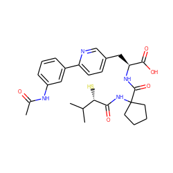 CC(=O)Nc1cccc(-c2ccc(C[C@H](NC(=O)C3(NC(=O)[C@@H](S)C(C)C)CCCC3)C(=O)O)cn2)c1 ZINC000013859931