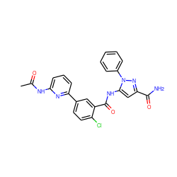 CC(=O)Nc1cccc(-c2ccc(Cl)c(C(=O)Nc3cc(C(N)=O)nn3-c3ccccc3)c2)n1 ZINC001772609726