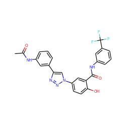 CC(=O)Nc1cccc(-c2cn(-c3ccc(O)c(C(=O)Nc4cccc(C(F)(F)F)c4)c3)nn2)c1 ZINC000299827149