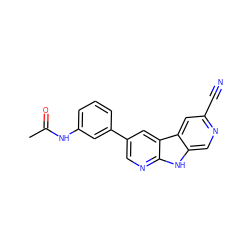 CC(=O)Nc1cccc(-c2cnc3[nH]c4cnc(C#N)cc4c3c2)c1 ZINC000205417104