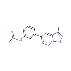 CC(=O)Nc1cccc(-c2cnc3[nH]nc(C)c3c2)c1 ZINC000096284793