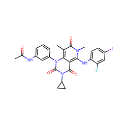 CC(=O)Nc1cccc(-n2c(=O)n(C3CC3)c(=O)c3c(Nc4ccc(I)cc4F)n(C)c(=O)c(C)c32)c1 ZINC000043100709