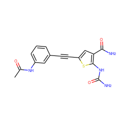 CC(=O)Nc1cccc(C#Cc2cc(C(N)=O)c(NC(N)=O)s2)c1 ZINC000028524439