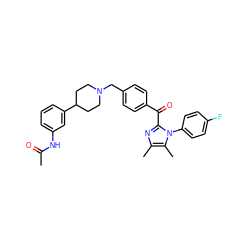 CC(=O)Nc1cccc(C2CCN(Cc3ccc(C(=O)c4nc(C)c(C)n4-c4ccc(F)cc4)cc3)CC2)c1 ZINC000169321708