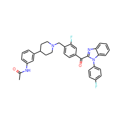 CC(=O)Nc1cccc(C2CCN(Cc3ccc(C(=O)c4nc5ccccc5n4-c4ccc(F)cc4)cc3F)CC2)c1 ZINC000169321692